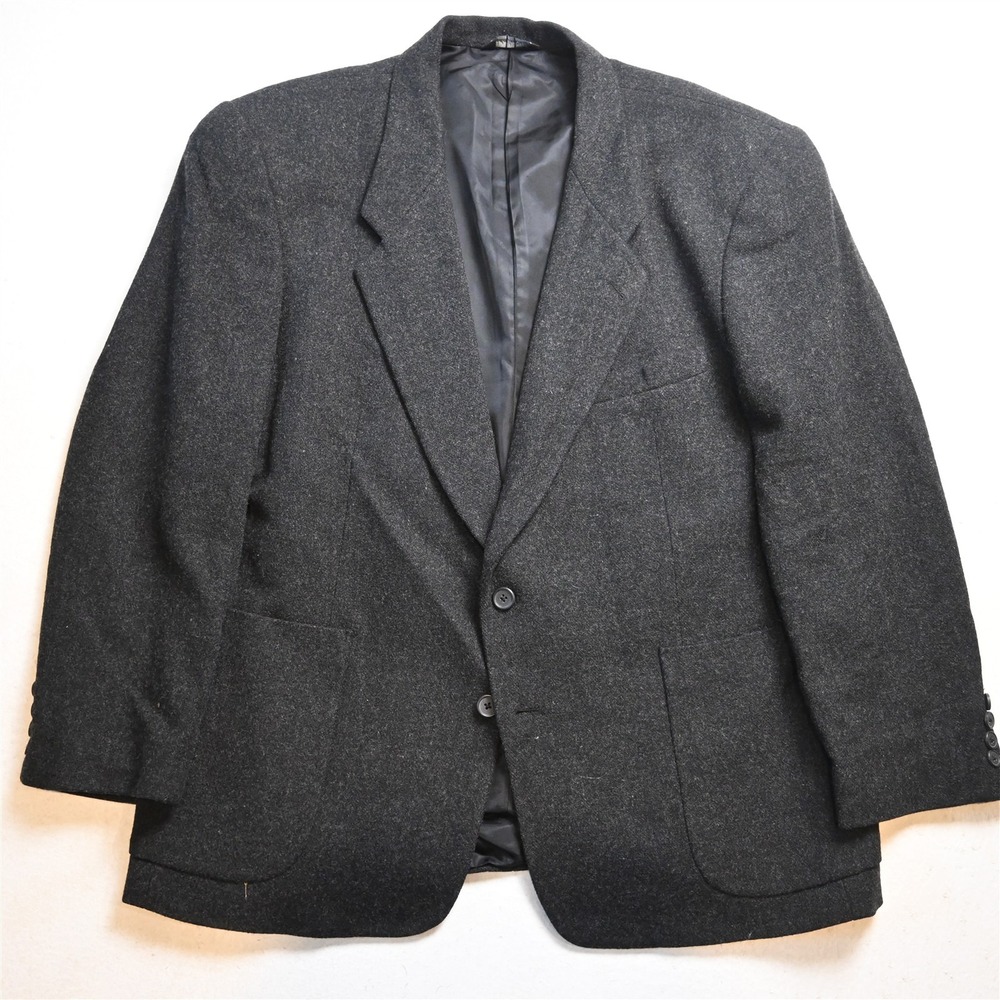 Vtg Mens 46S Charcoal Gray 100% Wool Heavyweight Flannel Mens Blazer Sport Coat